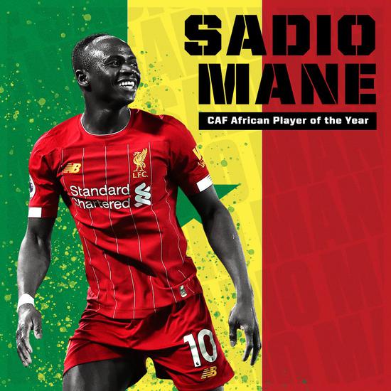 力压萨拉赫!马内当选2019非洲足球先生 红军3连庄 力压萨拉赫!马内当选2019非洲足球先生 红军3连庄