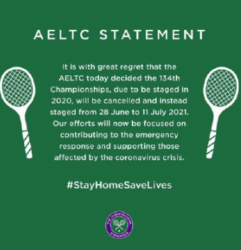 受疫情影响,2020温网取消 自二战以来首次取消 受疫情影响,2020温网取消 自二战以来首次取消