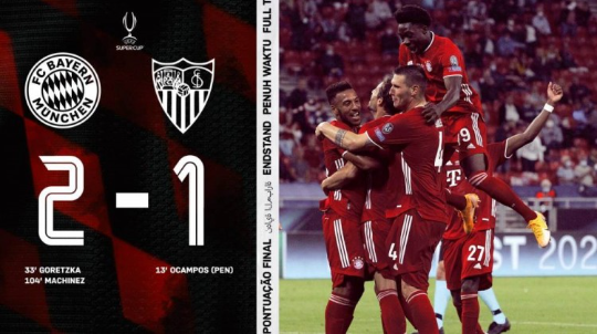 四冠王+23连胜!拜仁2-1塞维利亚夺欧超杯 替补奇兵加时绝杀 四冠王+23连胜!拜仁2-1塞维利亚夺欧超杯 替补奇兵加时绝杀