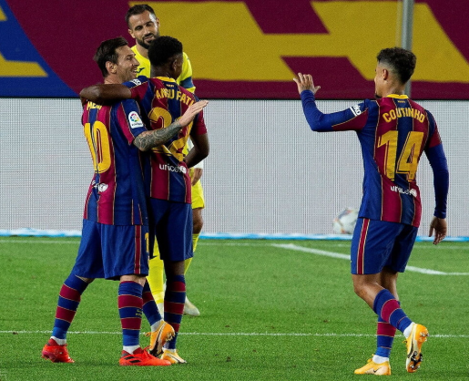 西甲-巴萨4-04-0轻取比利亚雷亚尔 梅西破门+造乌龙法蒂2球 西甲-巴萨4-04-0轻取比利亚雷亚尔 梅西破门+造乌龙法蒂2球