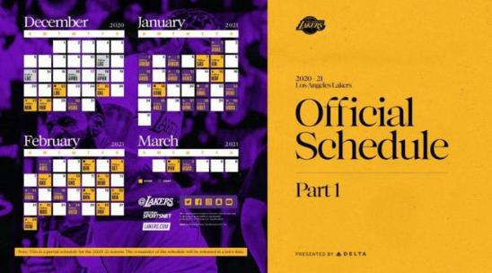 湖人公布新赛季上半段赛程:首战迎快船 1月末7连客 湖人公布新赛季上半段赛程:首战迎快船 1月末7连客