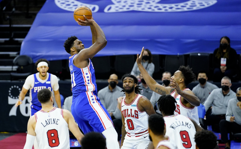 恩比德50+17+5 哈里斯22+12+7 拉文30+5+5 76人112-105公牛 恩比德50+17+5 哈里斯22+12+7 拉文30+5+5 76人112-105公牛