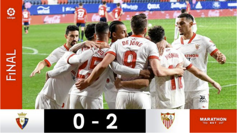 塞维利亚2-0奥萨苏纳 西甲3亿欧豪阵迎6连胜 巴萨已跌至第4 塞维利亚2-0奥萨苏纳 西甲3亿欧豪阵迎6连胜 巴萨已跌至第4