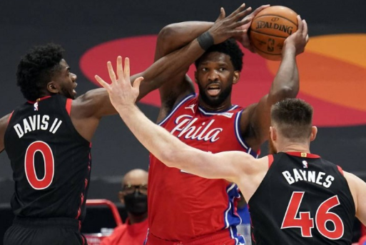 哈里斯23分恩比德摘两双 猛龙6人上双102-109不敌76人 哈里斯23分恩比德摘两双 猛龙6人上双102-109不敌76人