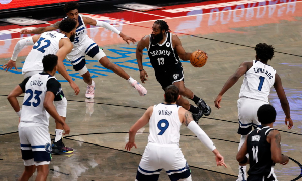NBA-篮网112-107险胜森林狼 哈登38+13+11欧文复出27分 NBA-篮网112-107险胜森林狼 哈登38+13+11欧文复出27分