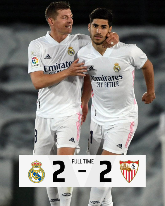 西甲-皇马2-2平塞维升至第2 阿扎尔94分钟脚后跟绝平克罗斯两助攻 西甲-皇马2-2平塞维升至第2 阿扎尔94分钟脚后跟绝平克罗斯两助攻