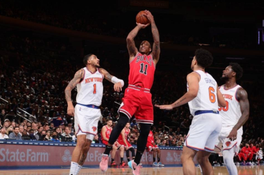 德罗赞34+6对飚兰德尔30+12 公牛119-115擒尼克斯获得两连胜 德罗赞34+6对飚兰德尔30+12 公牛119-115擒尼克斯获得两连胜