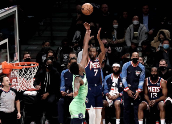 杜兰特30+10哈登20+9+7 米尔斯23分篮网110-105险胜森林狼 杜兰特30+10哈登20+9+7 米尔斯23分篮网110-105险胜森林狼