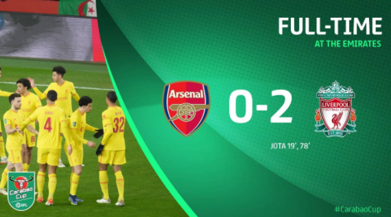 联赛杯-利物浦2-0阿森纳!决赛战切尔西 若塔双响 联赛杯-利物浦2-0阿森纳!决赛战切尔西 若塔双响