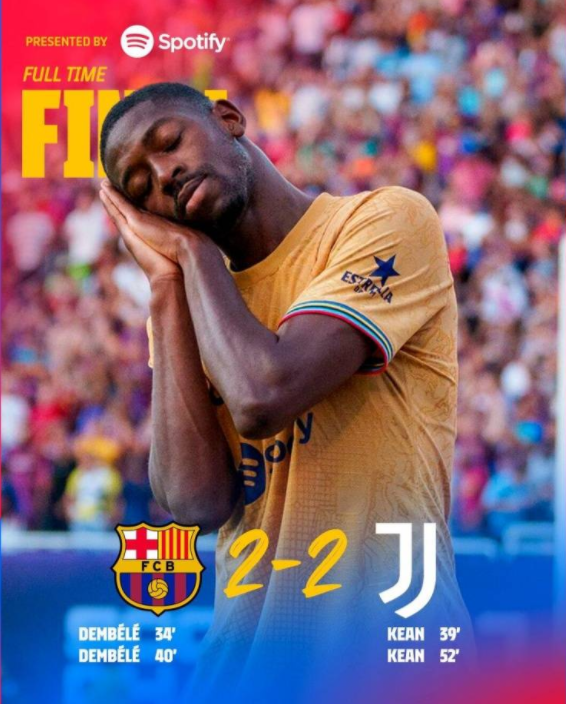 热身赛-巴萨2-2尤文图斯 登贝莱戏耍后防双响小基恩两球 热身赛-巴萨2-2尤文图斯 登贝莱戏耍后防双响小基恩两球