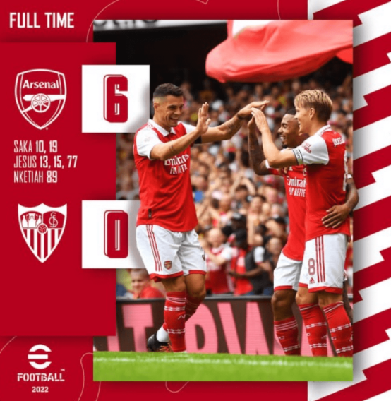 酋长杯-阿森纳6-0大胜塞维利亚 热苏斯帽子戏法萨卡梅开二度 酋长杯-阿森纳6-0大胜塞维利亚 热苏斯帽子戏法萨卡梅开二度