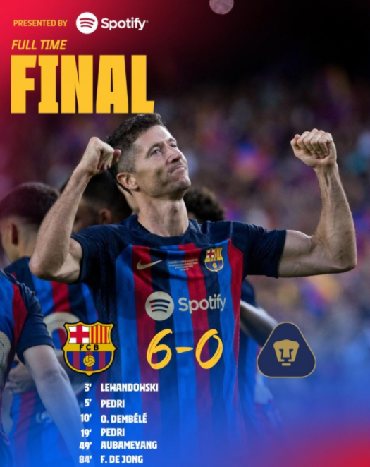 甘伯杯-巴萨6-0大胜美洲狮夺冠 佩德里双响莱万两传一射 甘伯杯-巴萨6-0大胜美洲狮夺冠 佩德里双响莱万两传一射