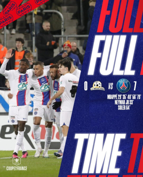 法国杯-巴黎7-0横扫业余队晋级16强 姆巴佩五子登科队史首人 法国杯-巴黎7-0横扫业余队晋级16强 姆巴佩五子登科队史首人