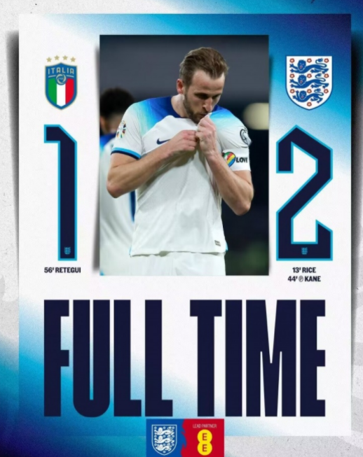 欧预赛-英格兰2-1战胜意大利 凯恩独享队史射手王赖斯破门卢克肖染红 欧预赛-英格兰2-1战胜意大利 凯恩独享队史射手王赖斯破门卢克肖染红