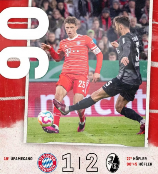 德国杯-拜仁1-2惜败弗赖堡,穆夏拉补时送点,赫勒点射绝杀 德国杯-拜仁1-2惜败弗赖堡,穆夏拉补时送点,赫勒点射绝杀