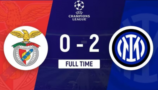 欧冠-本菲卡0-2不敌国米 巴雷拉头球得分,卢卡库点射破门 欧冠-本菲卡0-2不敌国米 巴雷拉头球得分,卢卡库点射破门