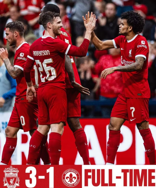 友谊赛-利物浦3-1击败达姆施塔特,萨拉赫传射,迪亚斯破门 友谊赛-利物浦3-1击败达姆施塔特,萨拉赫传射,迪亚斯破门