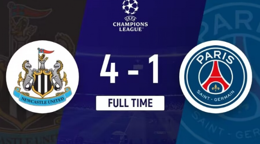 欧冠-纽卡斯尔4-1巴黎大胜 纽卡4人破门,卢卡斯扳回一城 欧冠-纽卡斯尔4-1巴黎大胜 纽卡4人破门,卢卡斯扳回一城
