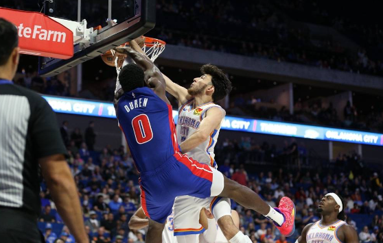 SGA休战霍姆格伦10分3帽 新秀汤普森18分活塞118-116险胜雷霆 SGA休战霍姆格伦10分3帽 新秀汤普森18分活塞118-116险胜雷霆