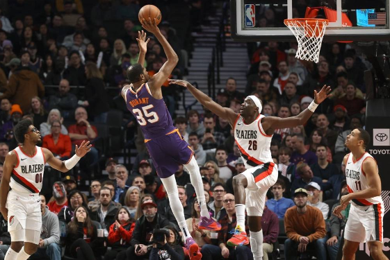 杜兰特空砍40分布克26+7 小西蒙斯23分开拓者109-104胜太阳 杜兰特空砍40分布克26+7 小西蒙斯23分开拓者109-104胜太阳