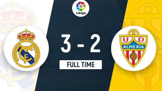 西甲-皇马连追三球3-2战胜阿尔梅里亚,卡瓦哈尔绝杀 西甲-皇马连追三球3-2战胜阿尔梅里亚,卡瓦哈尔绝杀