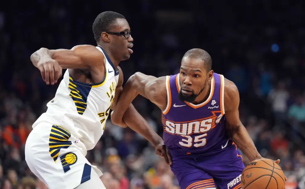 杜兰特40+9 哈利伯顿缺阵 三巨头合砍91分太阳117-110步行者豪取五连胜 杜兰特40+9 哈利伯顿缺阵 三巨头合砍91分太阳117-110步行者豪取五连胜