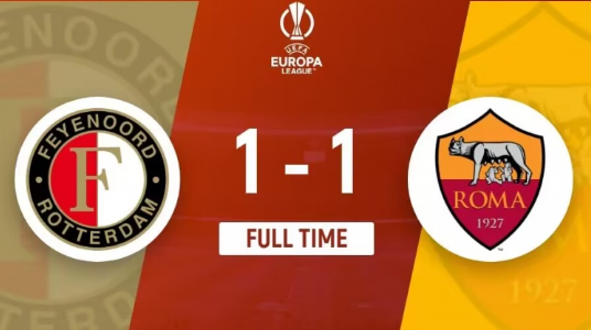 欧联杯-费耶诺德1-1战平罗马,卢卡库扳平,派修头球建功 欧联杯-费耶诺德1-1战平罗马,卢卡库扳平,派修头球建功