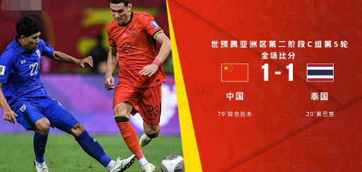 世预赛-国足1-1战平泰国,素巴楚头球,拜合拉木首秀建功 世预赛-国足1-1战平泰国,素巴楚头球,拜合拉木首秀建功